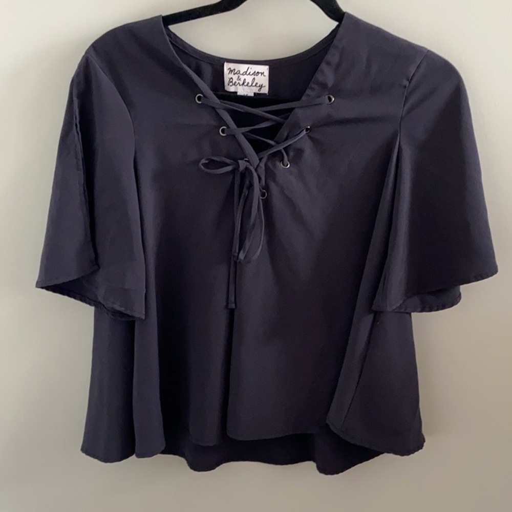 Madison & Berkeley Black Lace-Up Blouse
